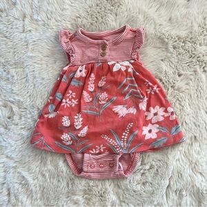 Carter’s Floral and Striped Skirted Bodysuit with Ruffle Shoulders Sz NB
